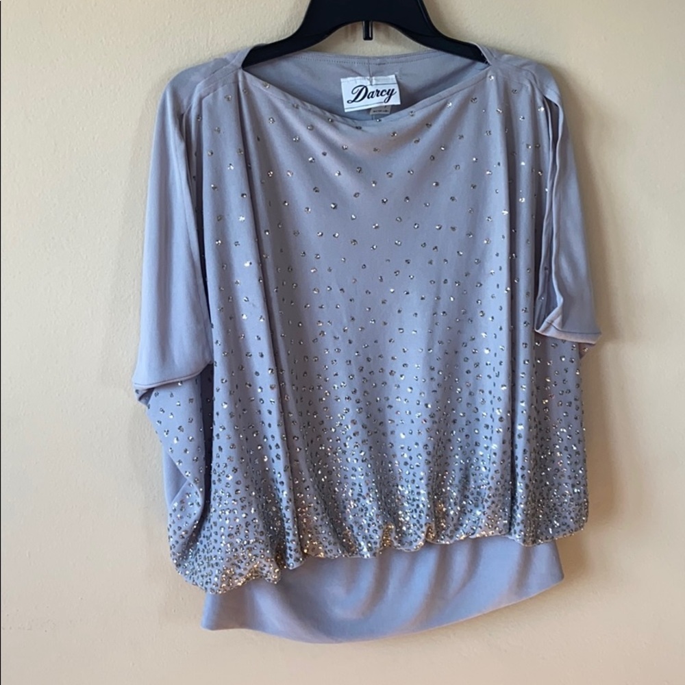 Vintage Darcy Grey Silver Glitter  Party Top Dolman Medium Boatneck 80's 90's